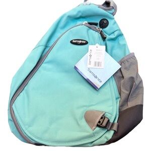 NEW Samsonite Wanber 3 Backpack Turquoise Grey 18”x14”x5.5” Sling Strap 52”